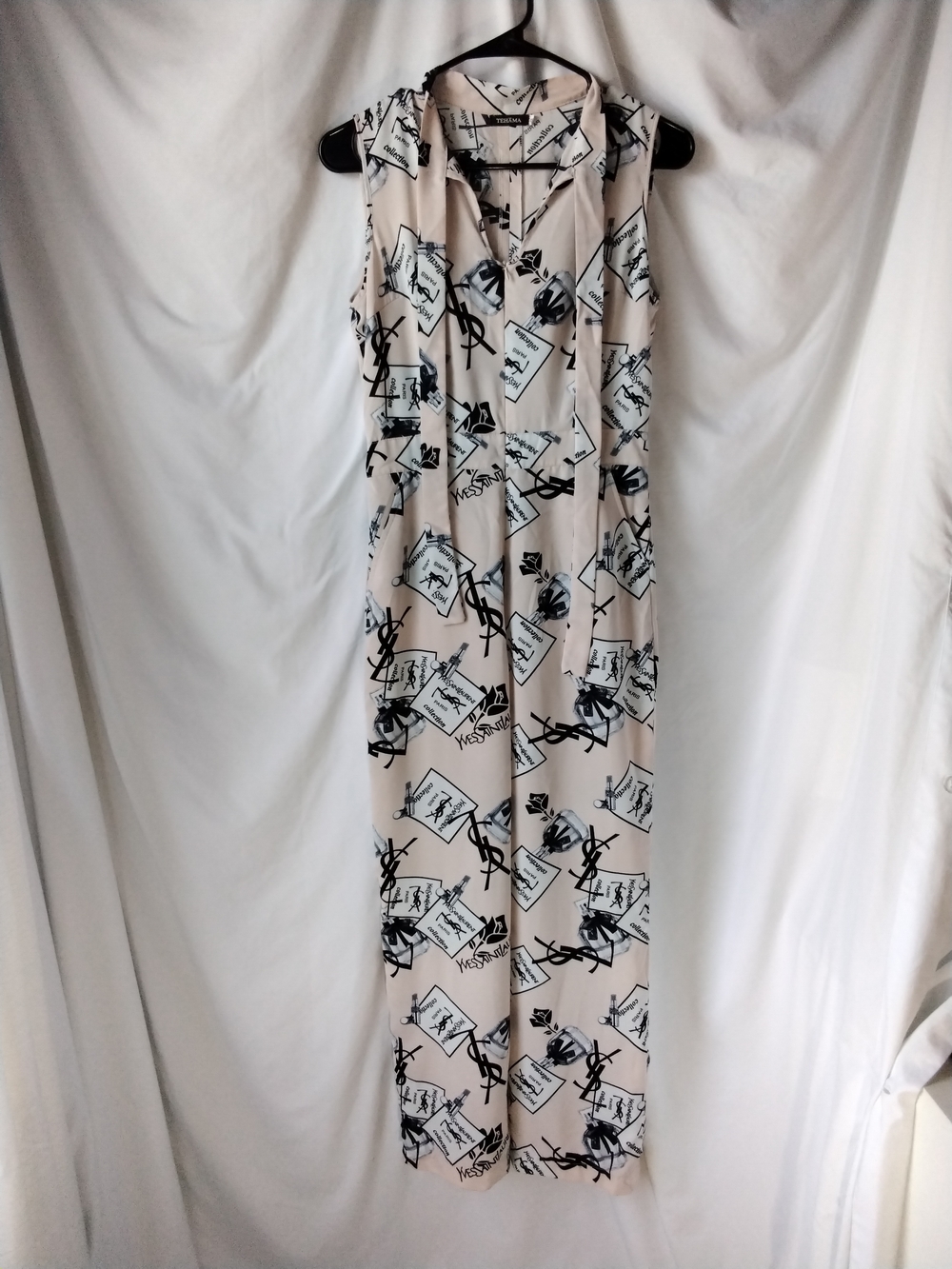 TEHAMA Black and Beige Graphic Print Jumpsuit